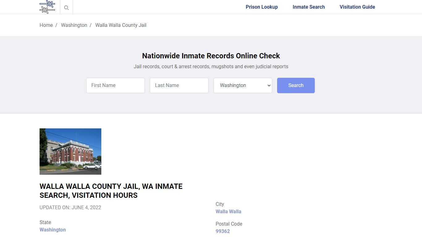 Walla Walla County Jail, WA Inmate Search, Visitation Hours